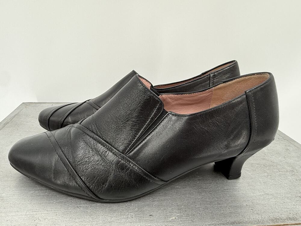 BeautiFeel Women's Black Leather Geometric Low Heel Pumps EU 41 US 10-10.5